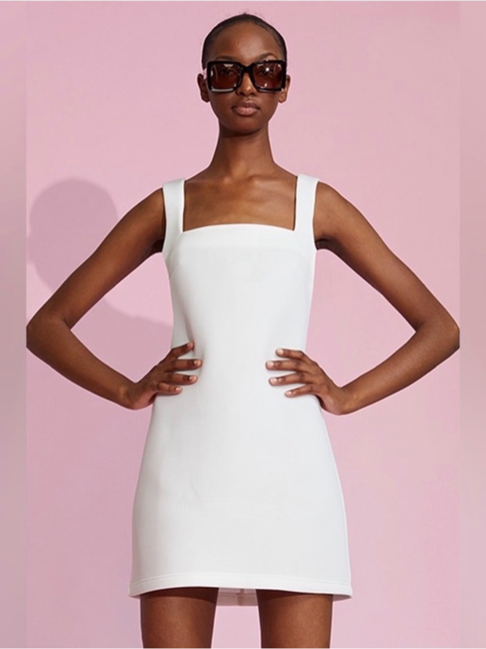 Cynthia Rowley Bonded White Square-Neck Mini Dress